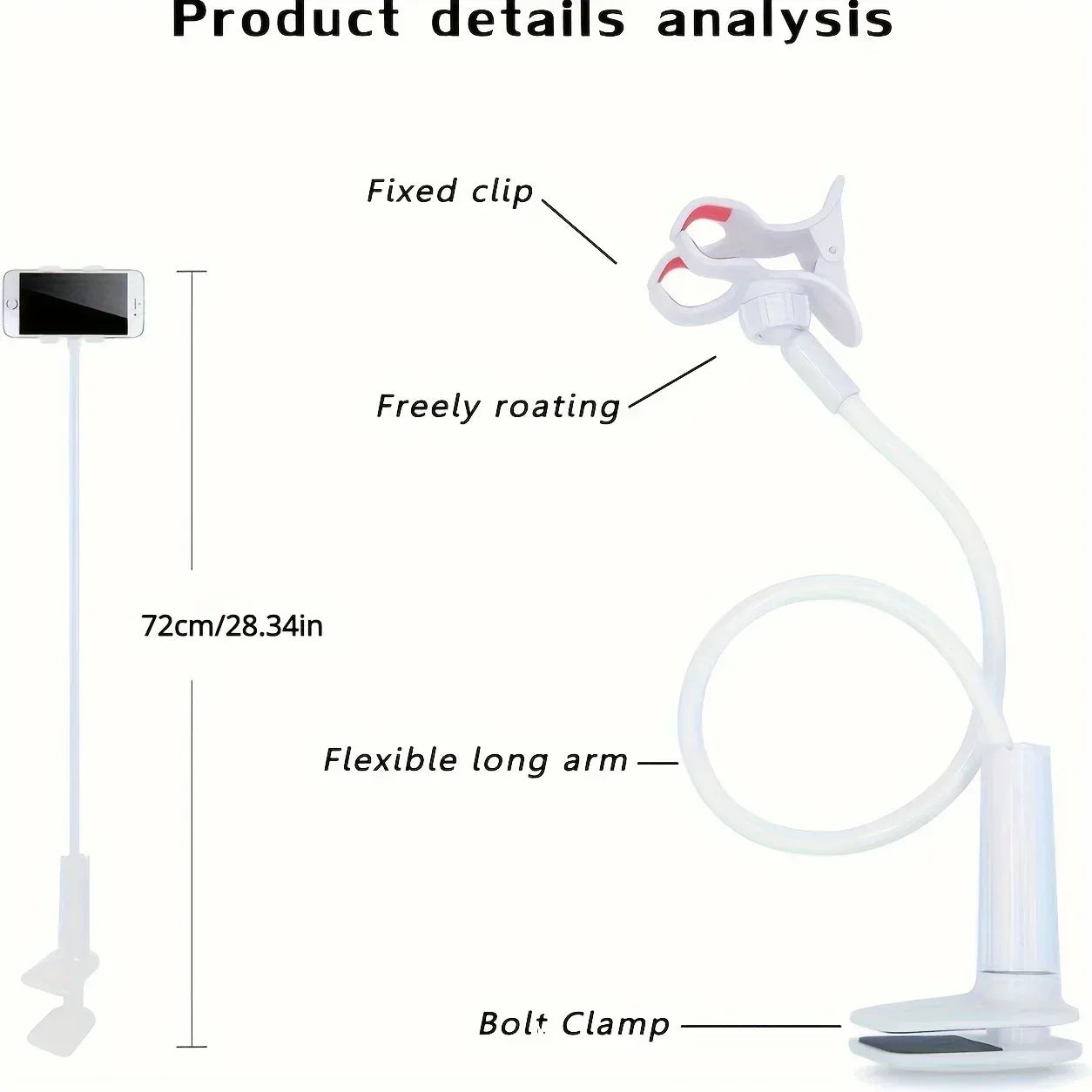 Lazy Bedside Flexible Phone Holder – Gooseneck Clamp Stand - Urbizia