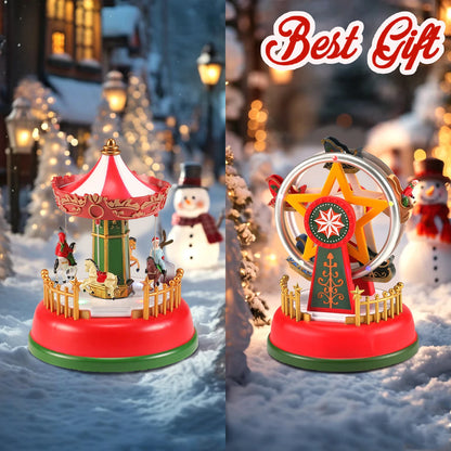 LED Christmas Carousel Decoration Music Box – Holiday Village Scene Ornament with Lights
