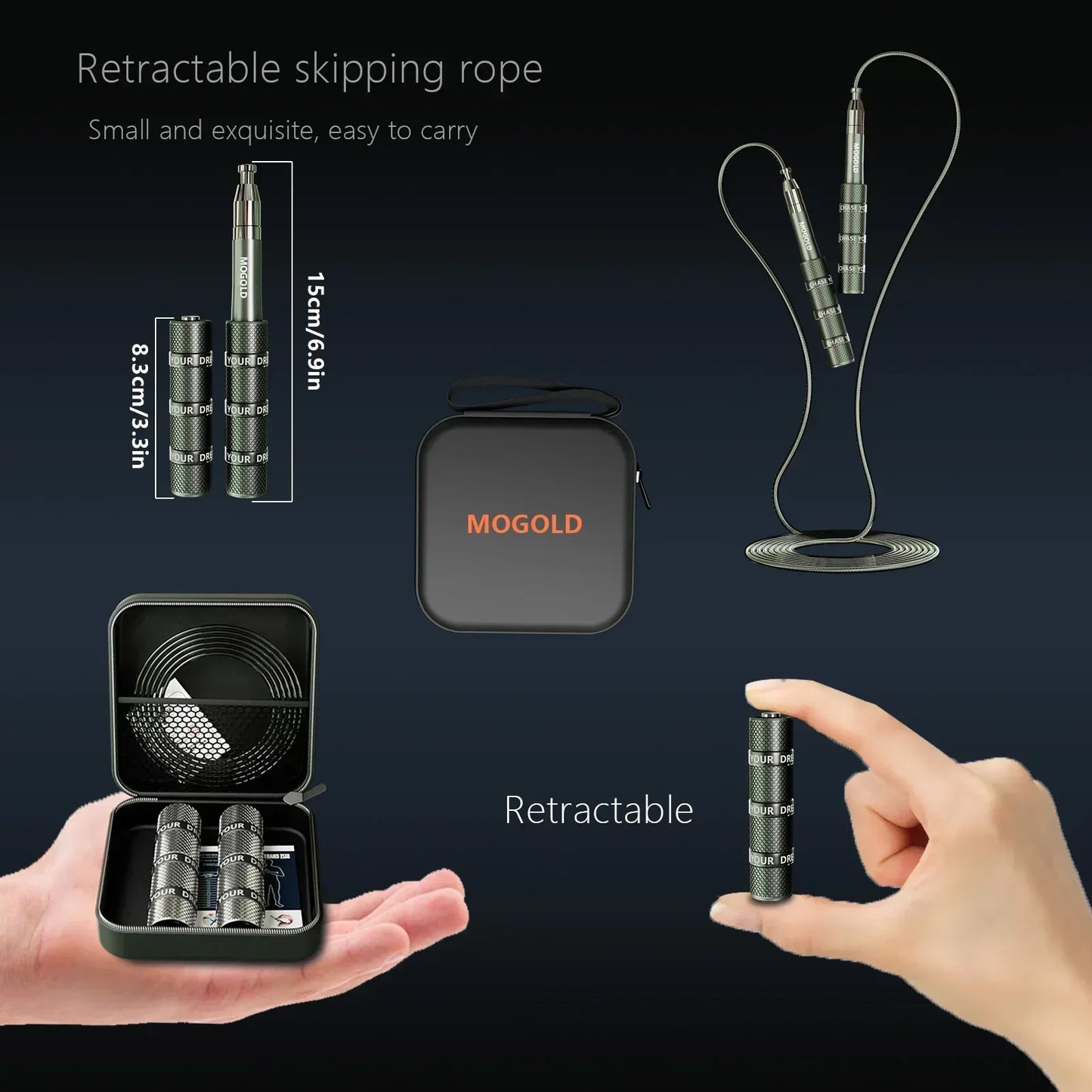 MOGOLD Telescopic Jump Rope – High-Speed Bearings, PVC Steel Cable & Light Case, Fitness Must-Have - Urbizia