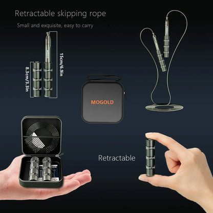 MOGOLD Telescopic Jump Rope – High-Speed Bearings, PVC Steel Cable & Light Case, Fitness Must-Have - Urbizia