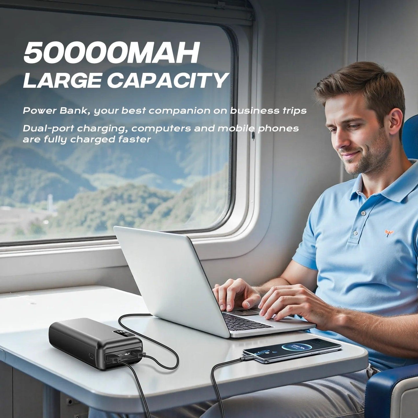 hganus 22.5W Power Bank 50000mAh QC PD3.0 Fast Charging Powerbank Portable Charger External Battery For iPad iPhone17 Xiaomi
