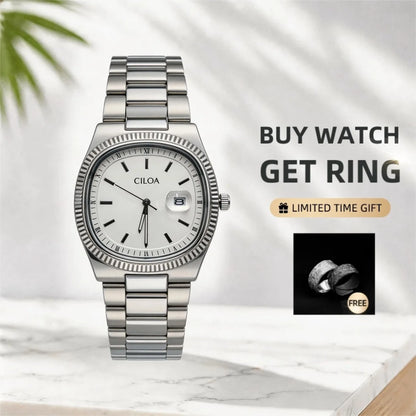 CILOA Silver Square Luxury Watch for Men, Gift, Casual, Fashionable, New Style, High Quality, Waterproof, Quartz Watch