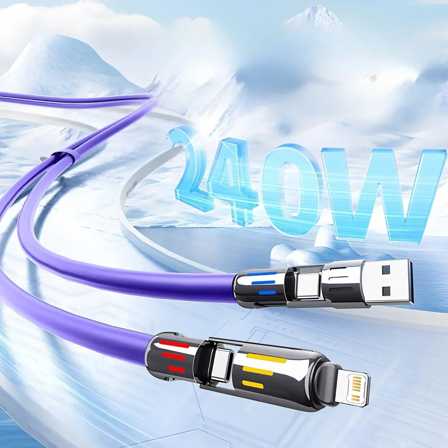 4 in 1 Functional 240W Super Fast Charge USB Type C Liquid Silicone Aluminum Alloy Data Cable For iPhone Huawei Samsung Xiaomi - Urbizia