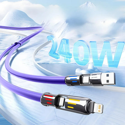 4 in 1 Functional 240W Super Fast Charge USB Type C Liquid Silicone Aluminum Alloy Data Cable For iPhone Huawei Samsung Xiaomi - Urbizia