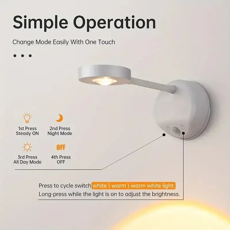 USB Rechargeable Intelligent Human Sensing Wireless Wall Light Dimmable Led Spotlight for Lighting Paintings Pictures 3 Colors - Urbizia
