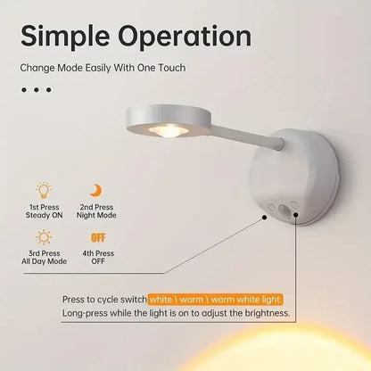 USB Rechargeable Intelligent Human Sensing Wireless Wall Light Dimmable Led Spotlight for Lighting Paintings Pictures 3 Colors - Urbizia