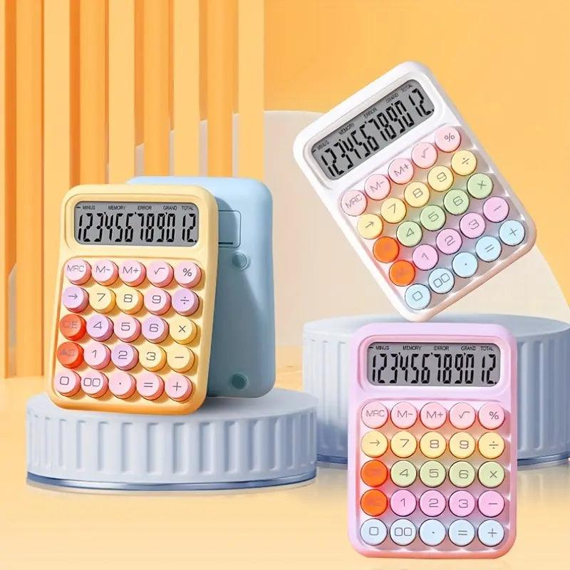 1pc Keyboard Calculator Office 12-digit Mechanical Calculator Cute Candy Color Calculator  Battery not included