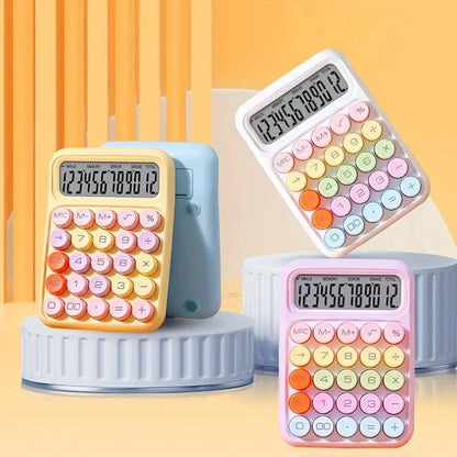 1pc Keyboard Calculator Office 12-digit Mechanical Calculator Cute Candy Color Calculator  Battery not included