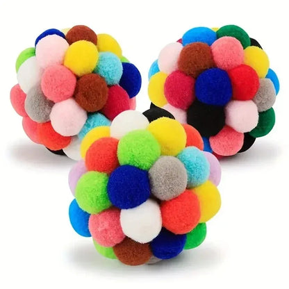 1/3PCS Cat Toys Cat Plush Ball Toy Pet Elastic Bell Ball Self Hi Ball Playing Cat Colorful Woolen Ball - Urbizia