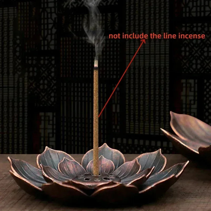 New 1PC Alloy Incense Burner Stick Holder Plate Buddhism Lotus Censer Nasturtium Bronze Incense Burner - Urbizia