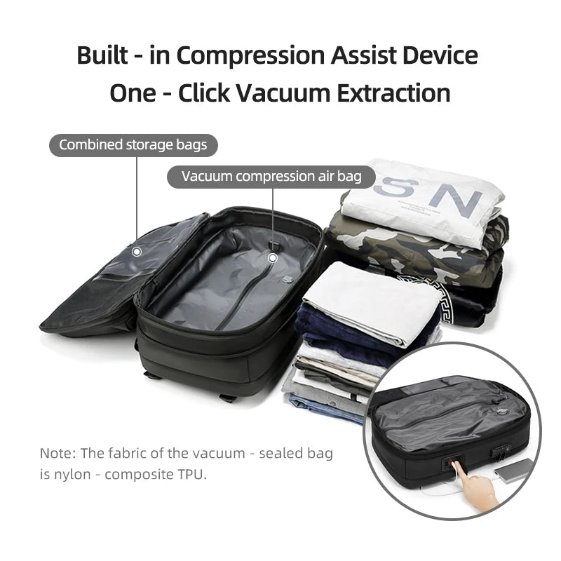 Men Travel Backpack One Click Start Pump Vacuum Compression Laptop Backpack Hiking Business 60L Extended Mountaineering Backpack