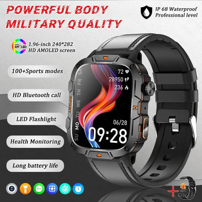 2025 New Military Grade Smart Watch Men 1.96" AMOLED Screen 5ATM Waterproof Simming Sports Fitness Tracker BT Call Smartwatches - Urbizia