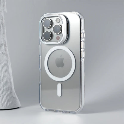 Luxury Lens Holder Shockproof Magnetic Case For iPhone 16 15 14 Plus 13 12 17 Pro Max 17Air 16e Magsafe Fashion Clear Cover