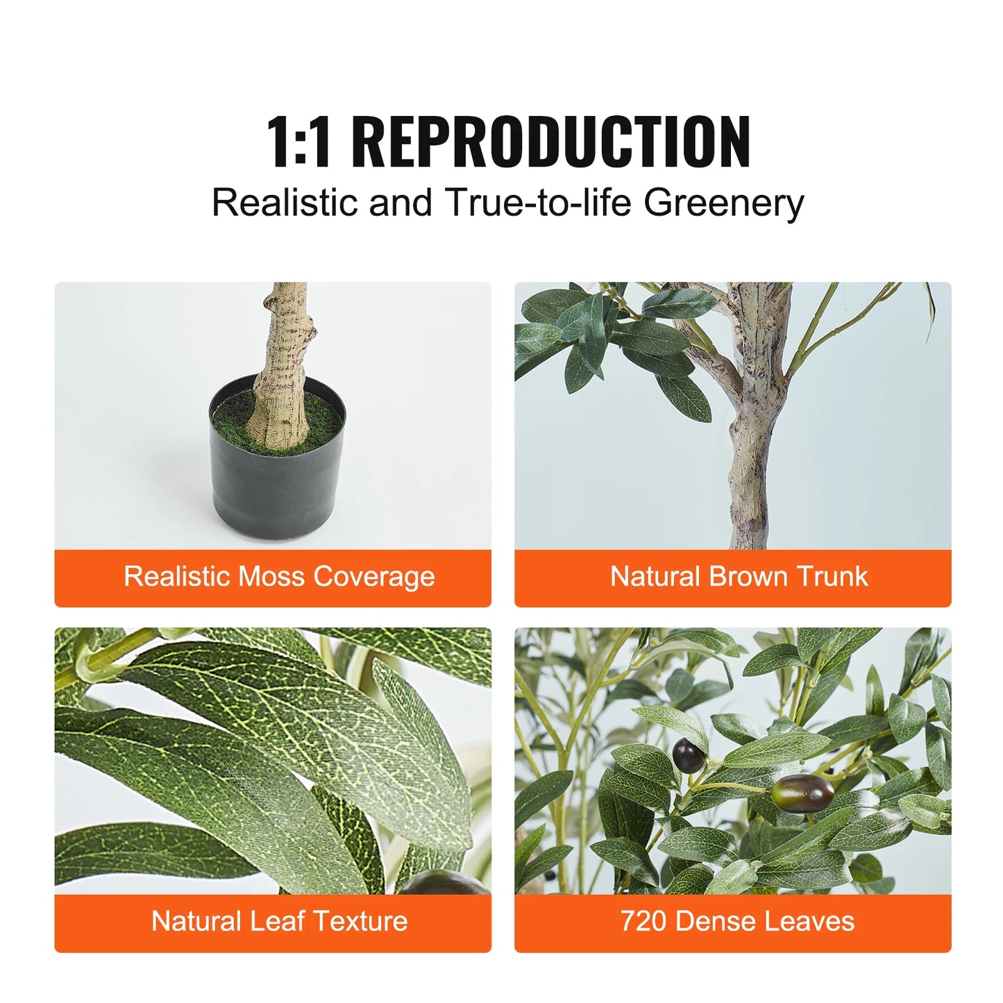 SucceBuy Artificial Olive Tree 4/5/6FT Tall Faux Plant Secure PE Material Anti-Tip Tilt Protection Low-Maintenance Tree for Home