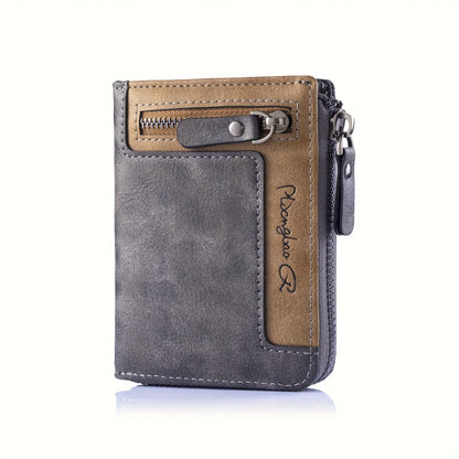 Men's Retro Short Wallet Multifunctional Fashion Zipper PU Leather Coin Purse High Quality Credit Card Holder Ideal Gift For Men