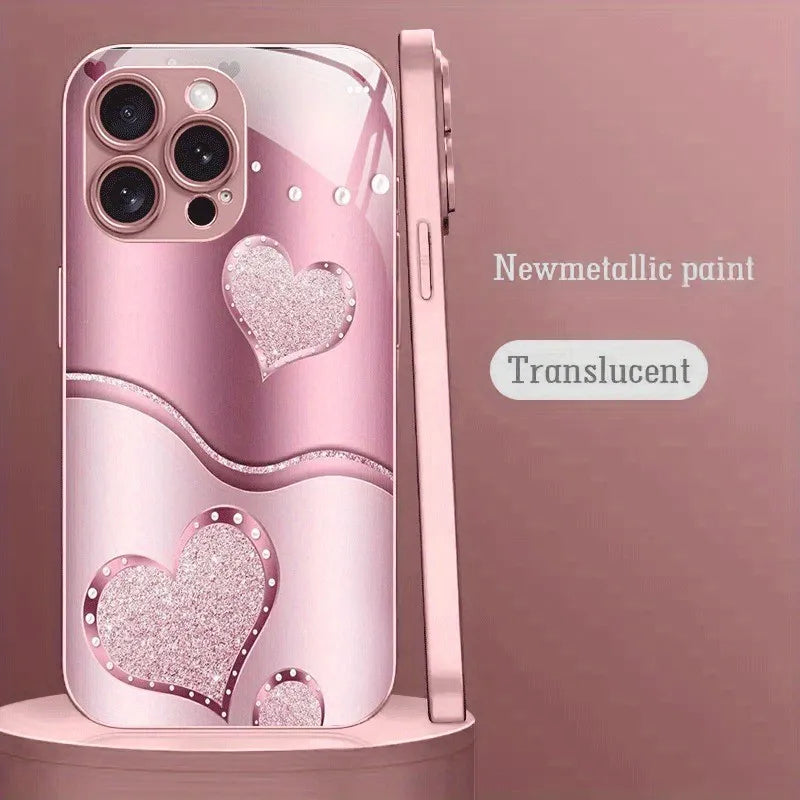 Cute Love Heart Pattern Phone Case For Samsung S25 S24 S23 S22 S21 S20 Note20 Edge Plus Ultra 4G 5G Luxury Tempered Glass Cover