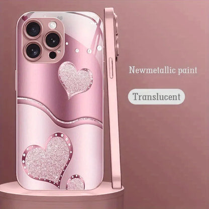 Cute Love Heart Pattern Phone Case For Samsung S25 S24 S23 S22 S21 S20 Note20 Edge Plus Ultra 4G 5G Luxury Tempered Glass Cover