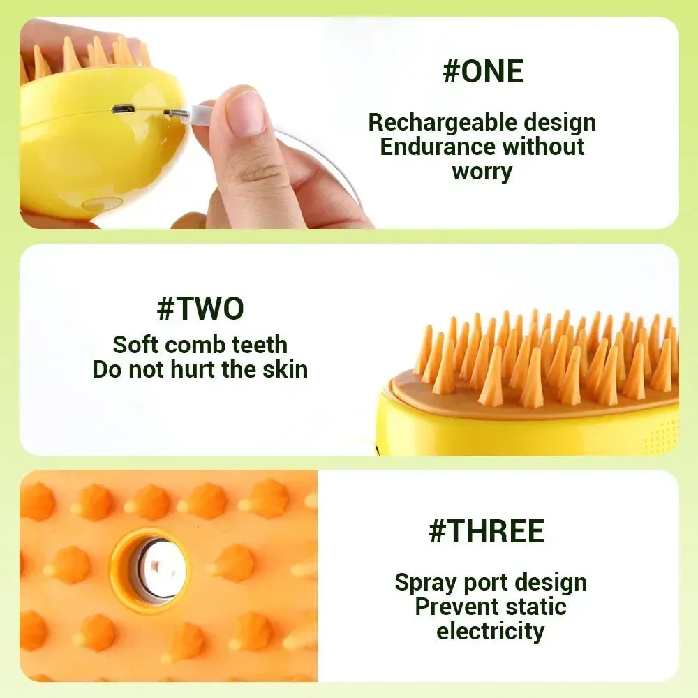 Cat Dog Steamy Brush Steam Brush Electric Sprayer for Massage Pet Grooming tool Shedding 3 in 1 Electric Sprays Massage Combs - Urbizia