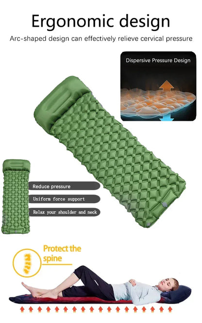 Ultralight Inflatable Camping Sleeping Pad With Built‑In Pump Pillow - Urbizia