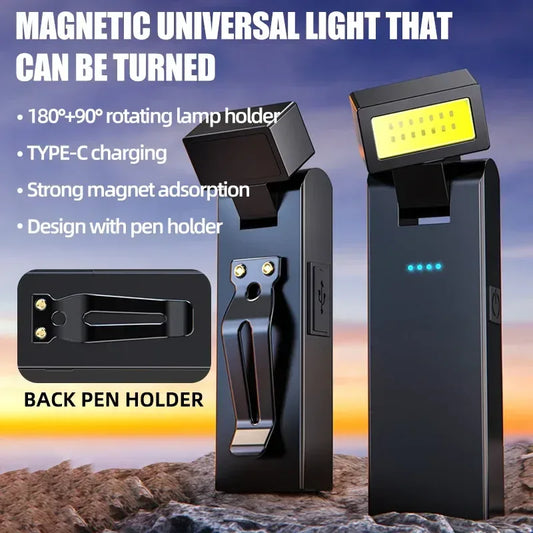 Magnetic Work Light Rechargeable COB Flashlight Suitable for Night Work Emergency Lamp Night Light Small Car Lamp - Urbizia