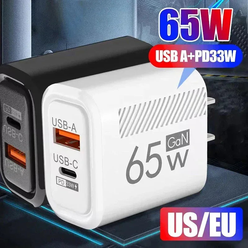 65W GaN Fast Charging USB Type C Charger US EU Plug PD 3.0 Quick Charge Travel Wall Charger For Phone Adapter For iPhone Samsung - Urbizia
