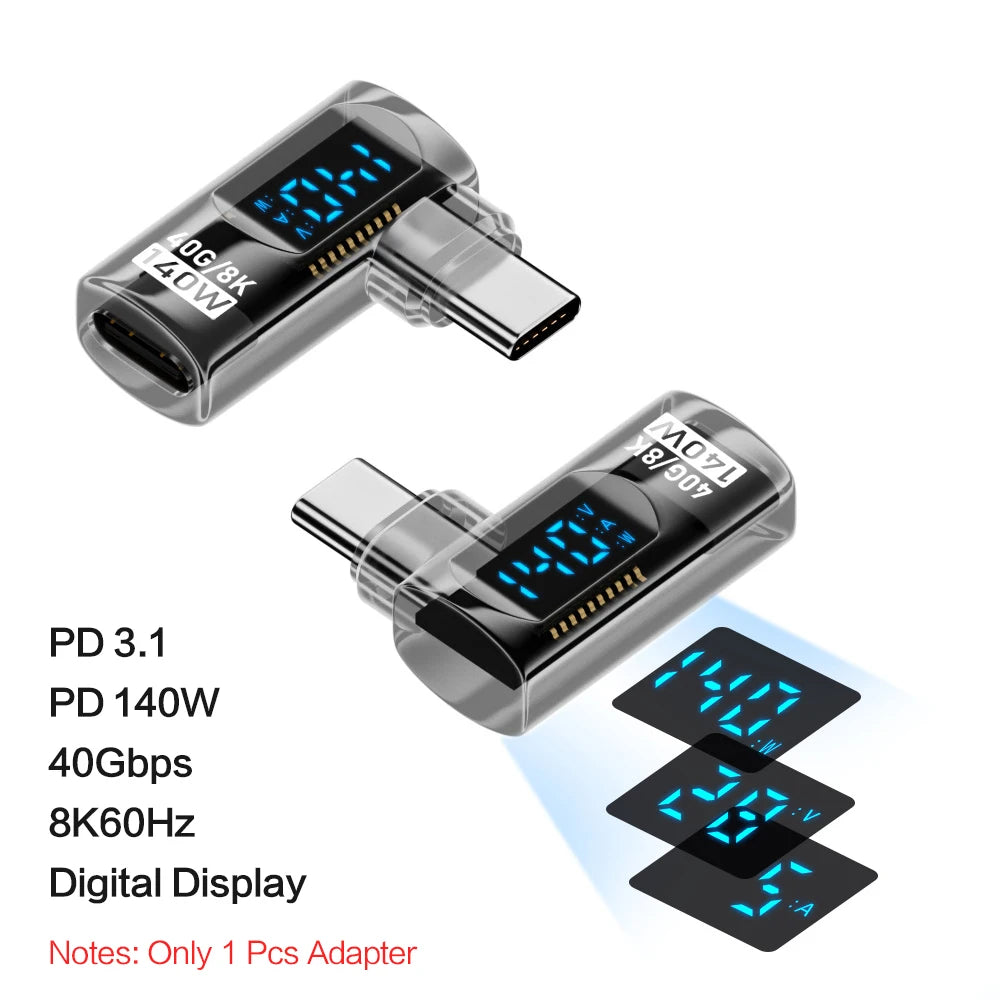 90 Degree USB C Adapter Right Angle U Shape Type C Adapter 40Gbps Data Transfer PD 140W USB4.0 8K 60Hz Video for Thunderbolt 3/4