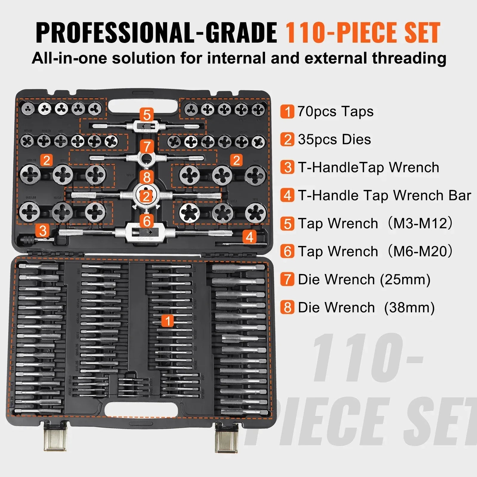SucceBuy Tap and Die Set 40PCs 60PCs 80PCs 110/116PCs Metric SAE Standard Bearing Steel Taps and Dies Essential Threading Tool - Urbizia
