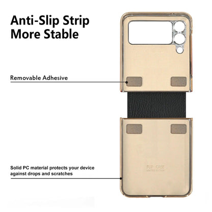 Z Flip6 Flip4 Flip5 plating PC Ring Holder Orange Leather mobile phone case for samsung galaxy Z Flip 7 5 Z flip4 5 cover case