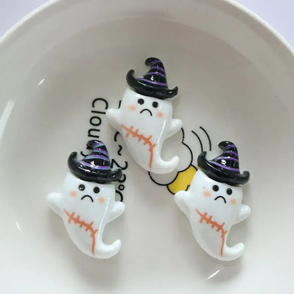 10Pcs Resin Halloween Ghosts, Skeletons & Pumpkins – Flat Back Embellishments