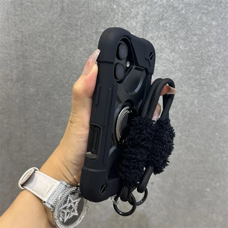 Luxury 3-in-1 Ring Stand Heavy Duty Protective Case For iPhone 17 16 15 14 13 Pro Max Shockproof and Drop-Resistant with Lanyard