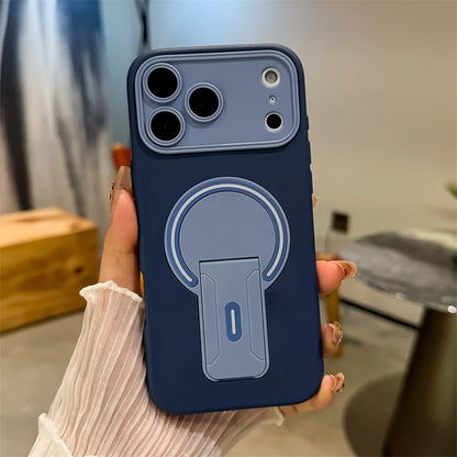 Luxury Fold Stand Holder Magnetic For Magsafe Matte Case For iPhone 17 16 15 14 13 12 11 18 Pro Max Plus Big Window Bumper Cover