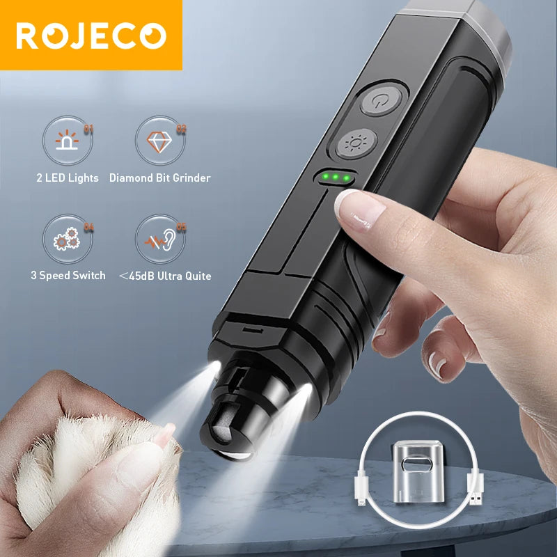 ROJECO P3 Rechargeable Pet Nail Grinder with LEDs