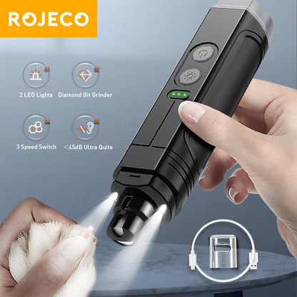 ROJECO P3 Rechargeable Pet Nail Grinder with LEDs