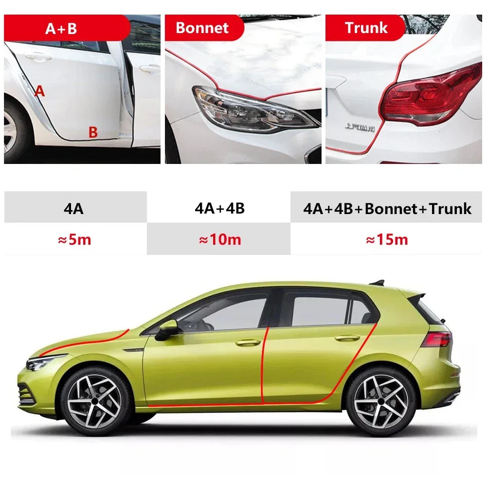 2/5/10M Chrome Car Door Edge Protection Strip Auto Door Anti Collision Strip Door Moldings Trim Adhesive Scratch Protector