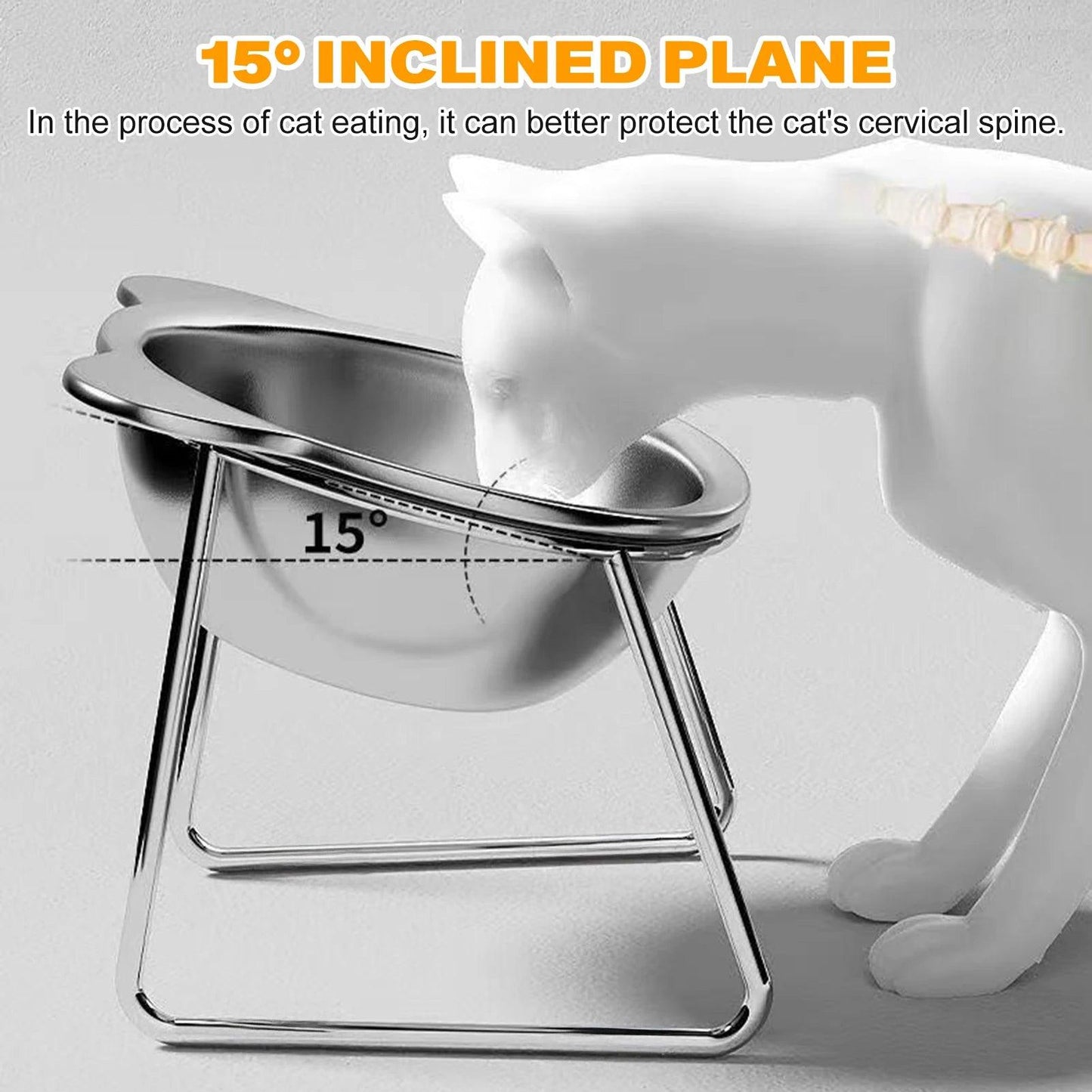 Stainless Steel Cat Bowl with Stand Anti Cervical Spondylosis Pet Raised Food and Water Dish for Cats and Dogs Dual Use Feeder