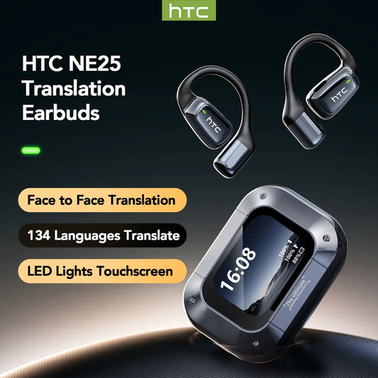 HTC NE25 AI Translator Wireless Earbuds with LCD Touch Screen