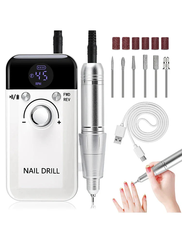 45000RPM Electric Nail Drill Machine With LCD Display Rechargeable Nail File Nails Accessories Gel Nail Polish Sander Low Noise