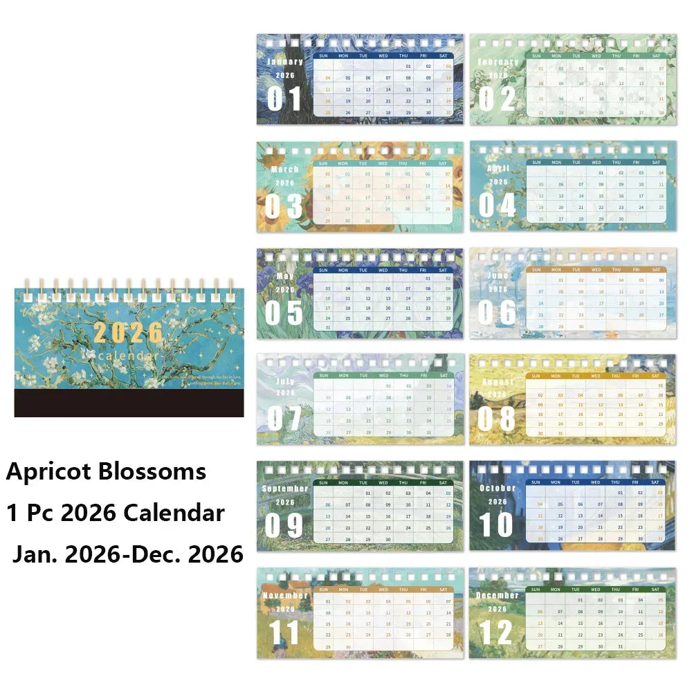 1Pc 2026 Desk Calendar Vintage Painting Calendar With Memo Notes Monthly Calendar For Home Office School Planning Organizing - Urbizia