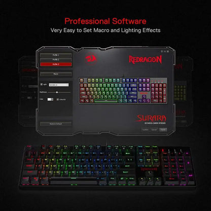 Redragon K582 SURARA RGB LED Backlit Mechanical Gaming Keyboard with 104 Keys-Linear and Quiet-Red Switches