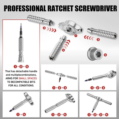VMAN 66in1 Multifunction Ratchet Screwdriver Set Multi Magnetic Bits Mini Repair Tool Kit Household Tool For PC & Desk Etc.
