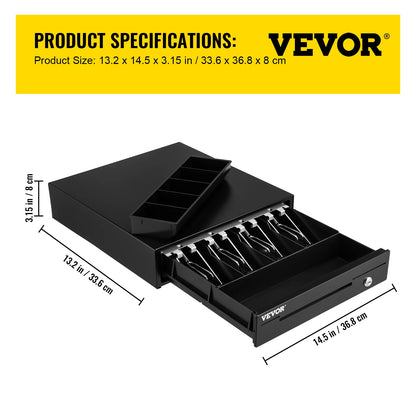 SucceBuy Cash Register Drawer 16" 12 V for POS System Tray Removable Coin Compartment & 2 Keys Included RJ11/RJ12 Cable Drawer
