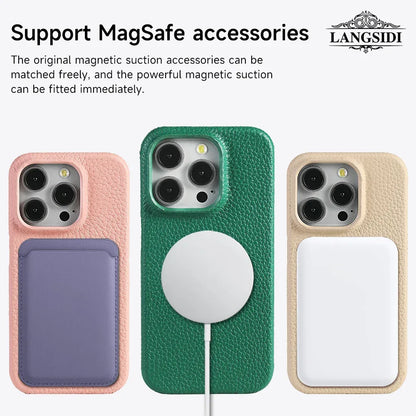 LANGSIDI MagSafe Genuine Leather Case for iPhone 15 & 16