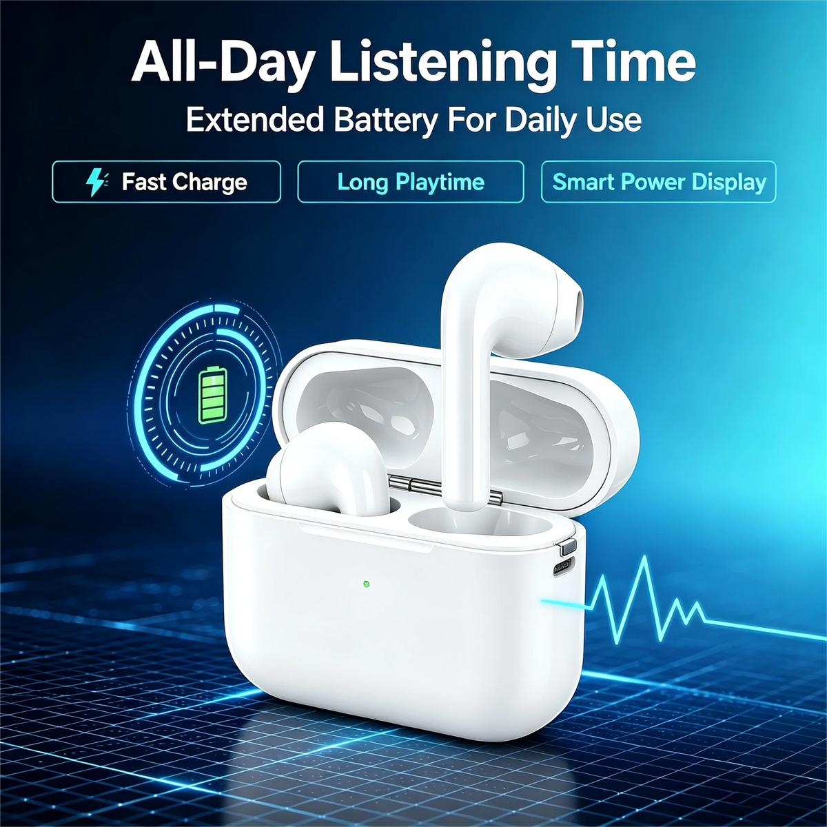 ZZLOVE Wireless Heart Rate Monitor TWS Earbuds Noise Cancelling Bluetooth Sport Earphones Charging Case