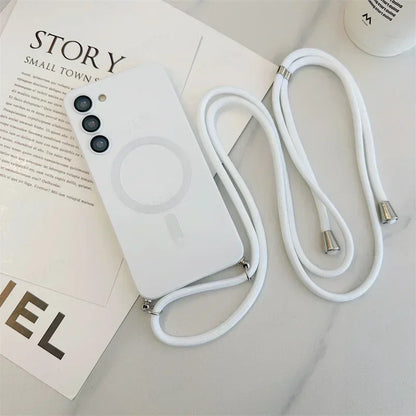 Crossbody Lanyard Magnetic Case For Samsung Galaxy S26 S25 Edge S24 S23 S22 Plus Ultra S21 FE For Magsafe Silicone Soft Cover
