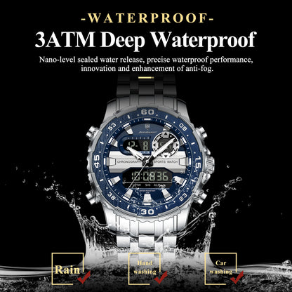 POEDAGAR Top Military Quartz Man Clock Week Date LED Luminous Digital Men Watch Dual Time Electronic Fashion Men's Watches Reloj
