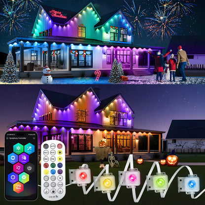 20M Permanent Outdoor Smart RGBIC LED Eaves Lights – App & Remote Control Full House Flashing Lighting