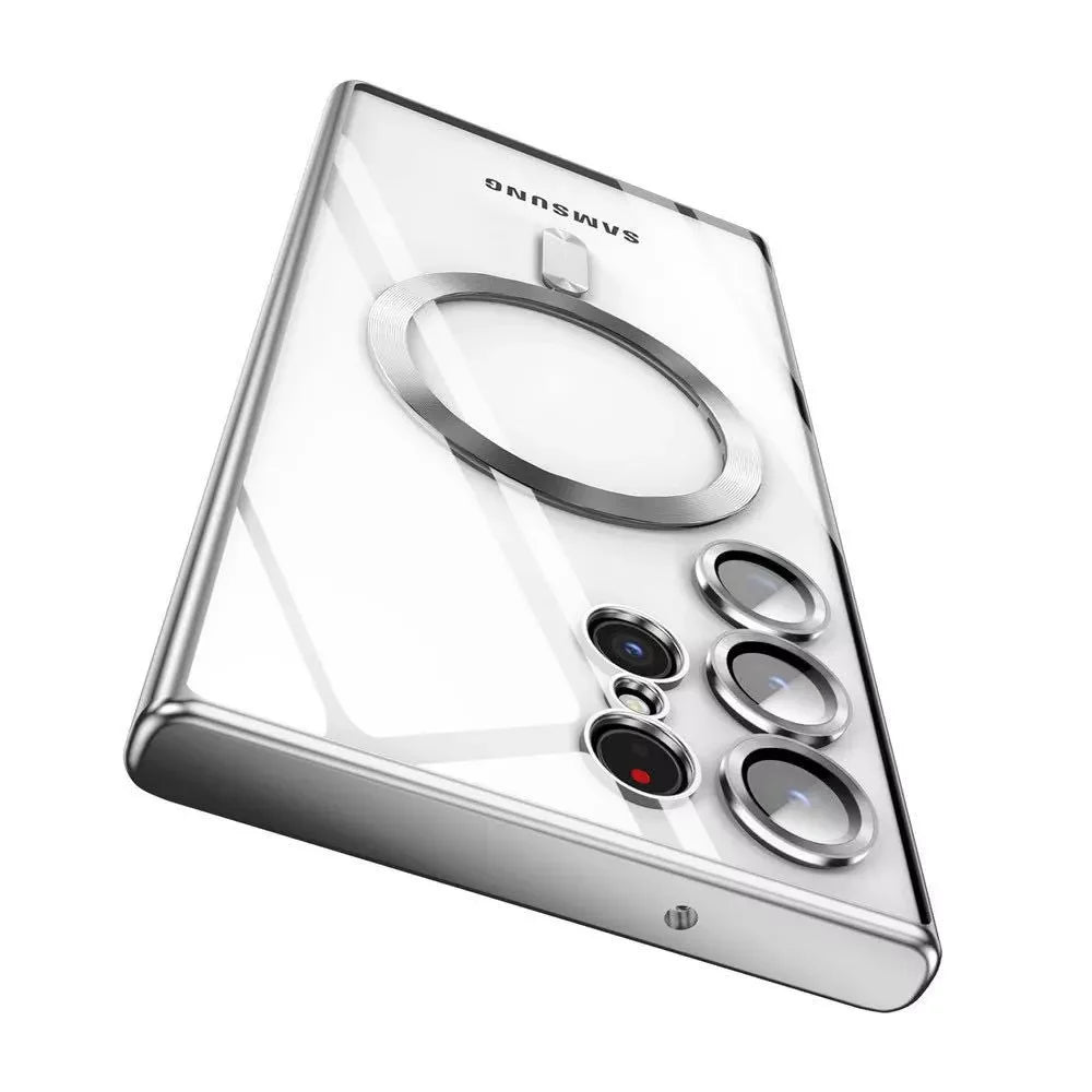Luxury Plating Magnetic Clear Case For Samsung S26 S25 S24 S23 Ultra Plus S26 For Magsafe Wireless Charge Lens Protection Cover