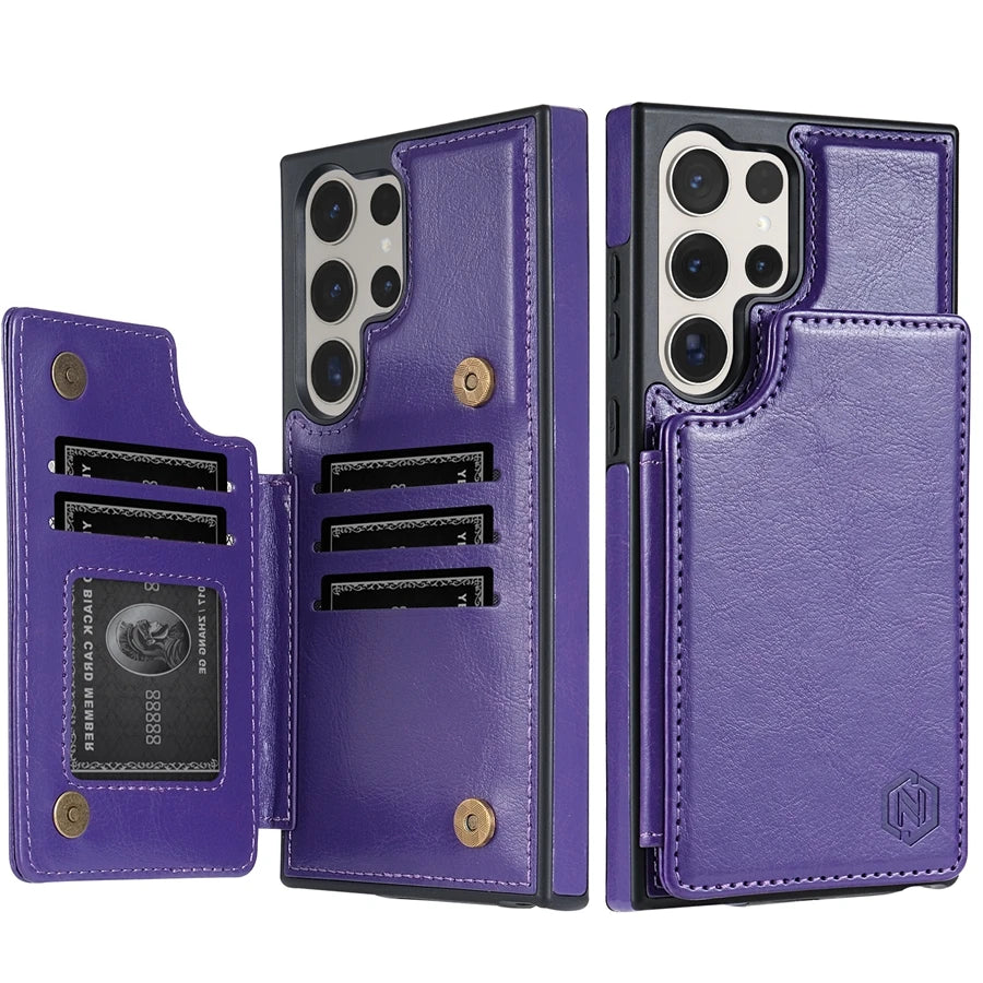 Wallet Magnetic Double Buckle RFID Blocking Card Slot Leather Case For Samsung Galaxy S26 Ultra S26 Plus Cover Bag Galaxy S26