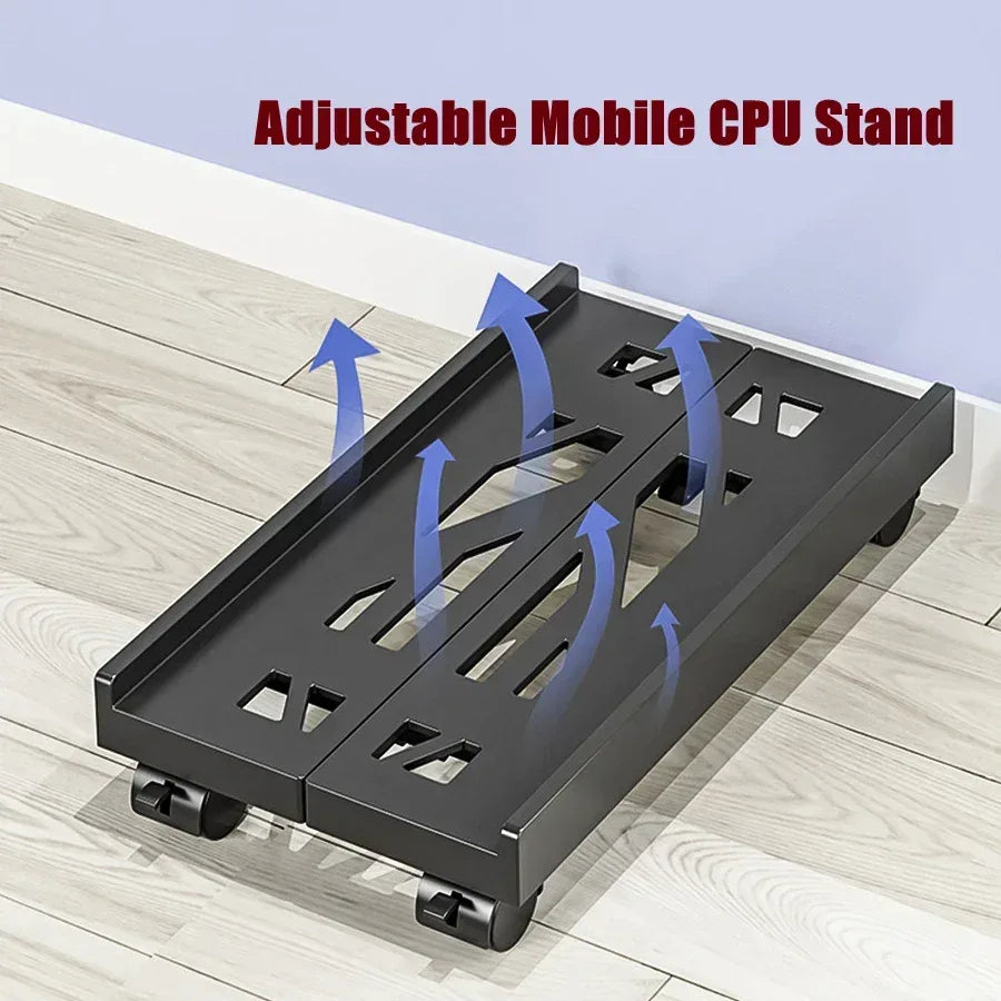 Adjustable Mobile PC Tower Stand with Wheels under Desk CPU Holder Adjustable Stable Mobile Computer Host Stand for Home Office - Urbizia