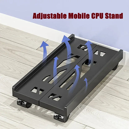 Adjustable Mobile PC Tower Stand with Wheels under Desk CPU Holder Adjustable Stable Mobile Computer Host Stand for Home Office - Urbizia
